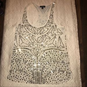 Bebe cream tank top with gold sequin detail
